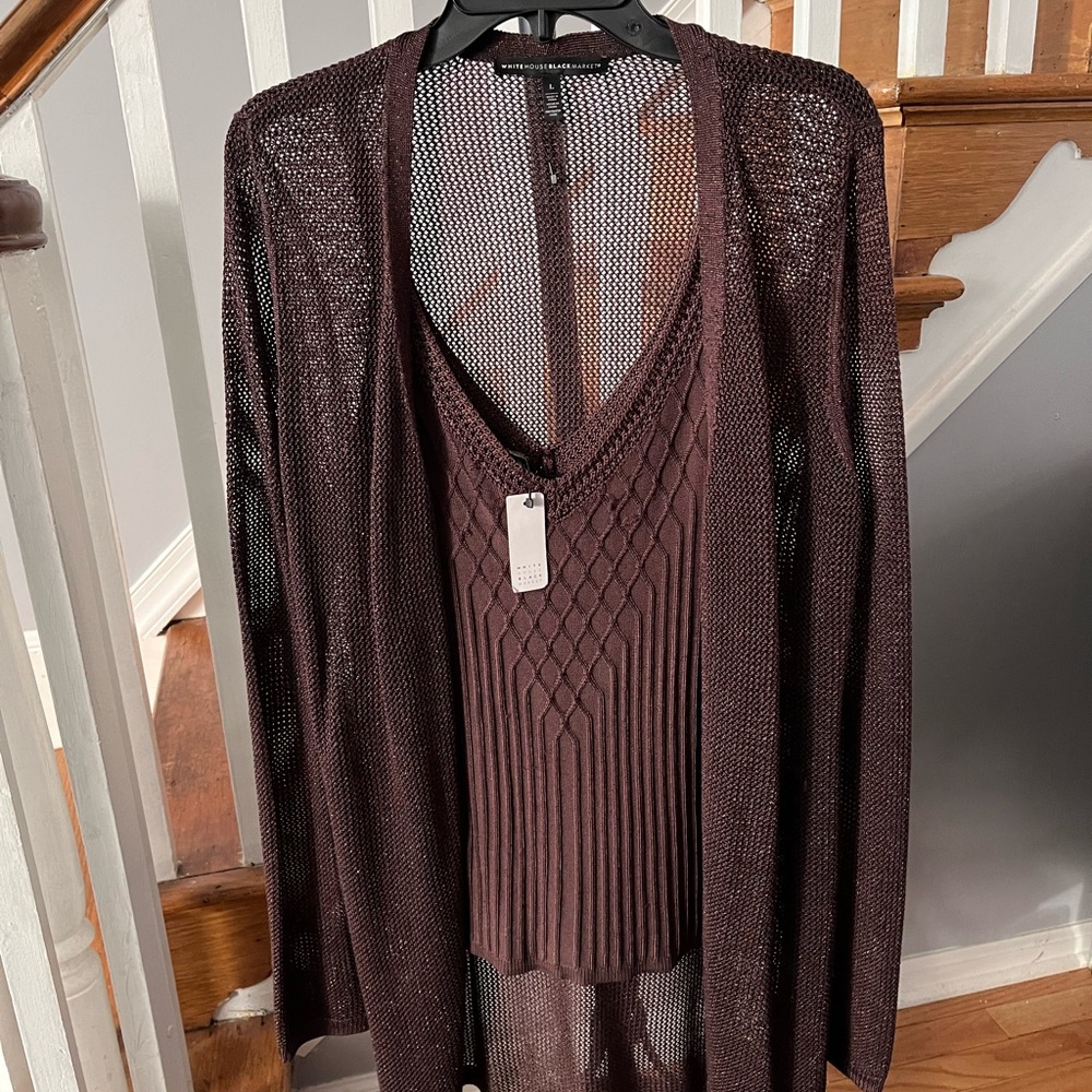 NWT - WHBM Brown Cardigan Duster with tank top camisole twin set